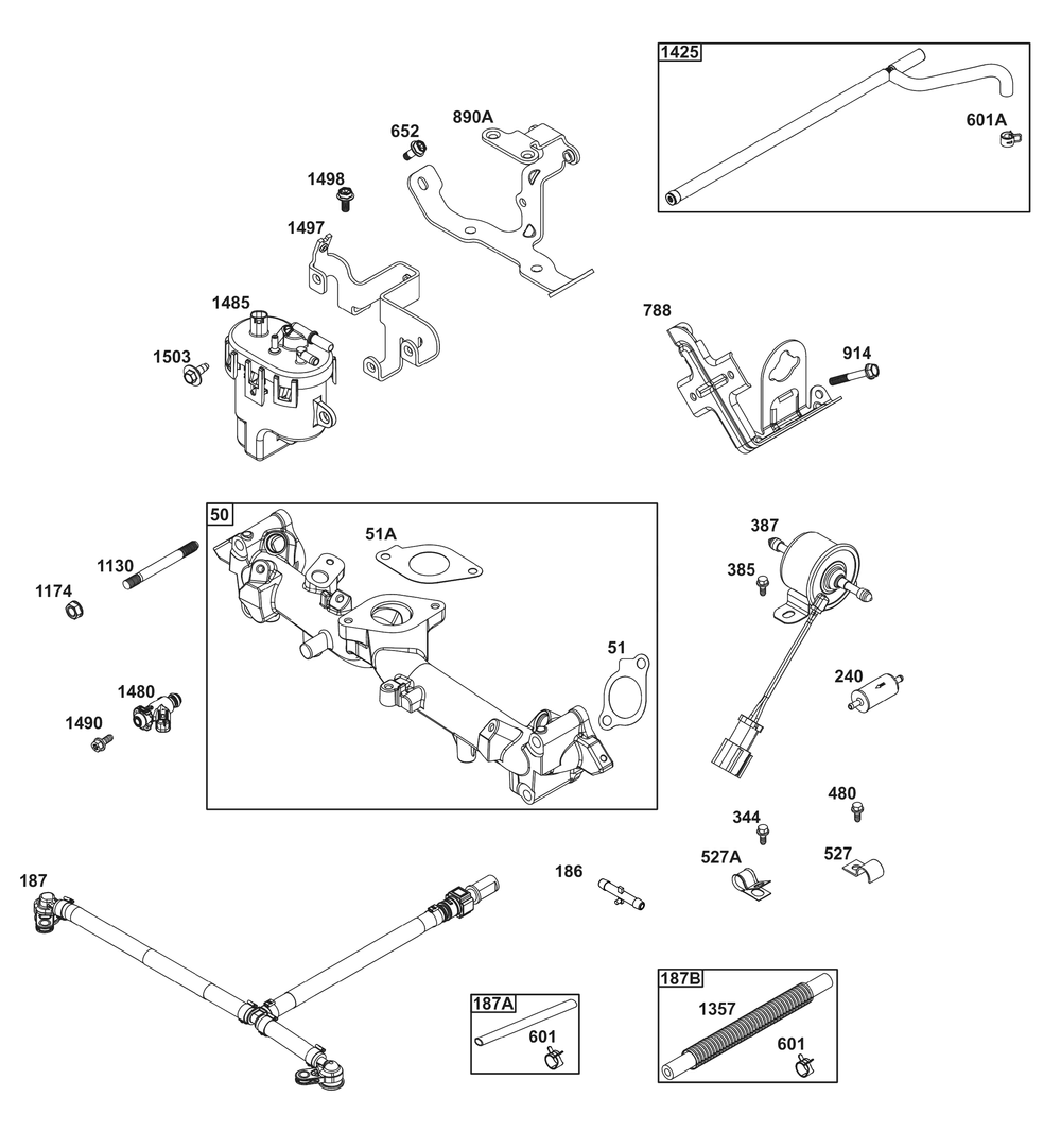 Fuel Supply Group Diagram and Parts List for 61E377-0155-J1 400000 - 699999 Briggs and Stratton Engine